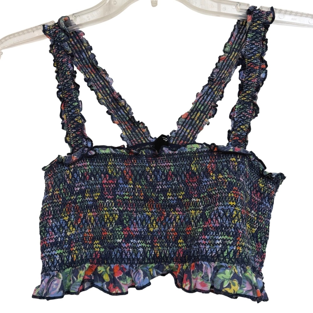 Urban‎ Outfitters Out From Under Smocked Floral Crop Top Multi Color M Boho EUC